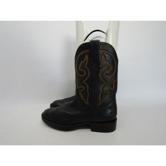Double H Mens 8 M Black Leather Cowboy Western Boots - Picture 1 of 11